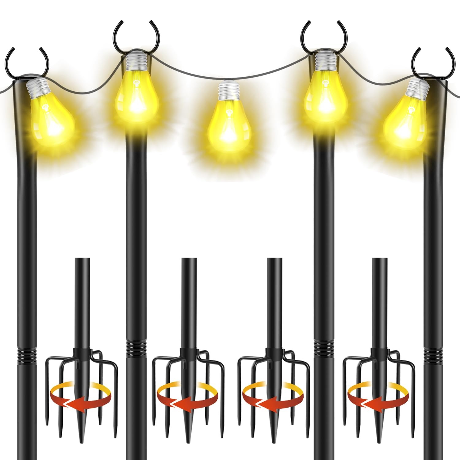 4 Pack 10Ft String Light Poles, Metal Poles with Fork for Outside Lights,Outd... gallery