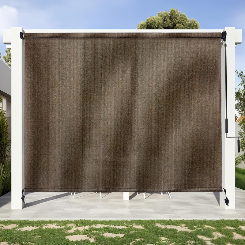Outdoor Roller Shade Sun Blocker UV Protection Patio Porch Gazebo Mocha 8ft gallery