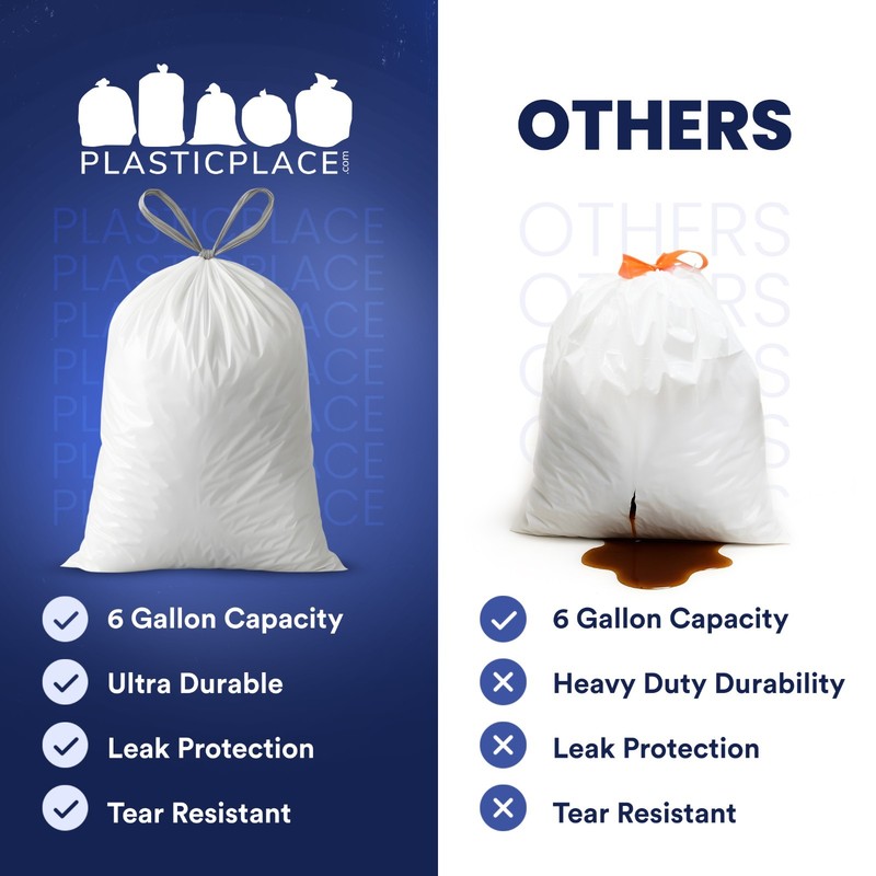 Plasticplace 6 Gallon Drawstring Trash Bags - White, Case of 200 Bags gallery
