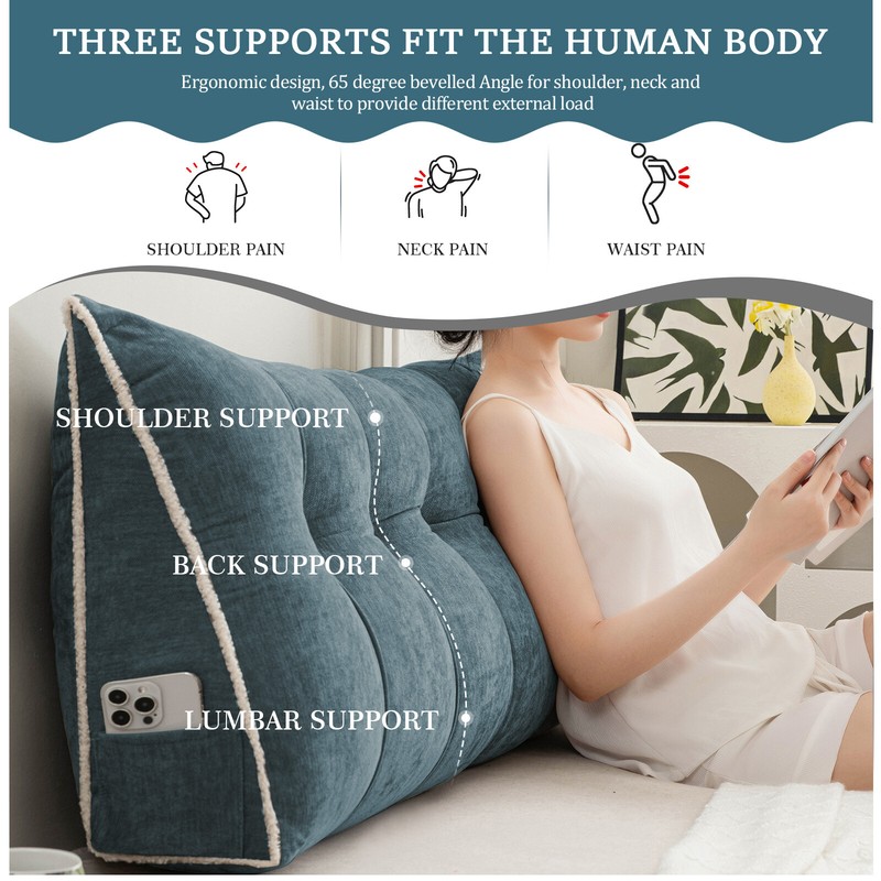 Chenille Headboard Wedge Pillow Large Dorm Bed Bolster Cushion Backrest Support gallery