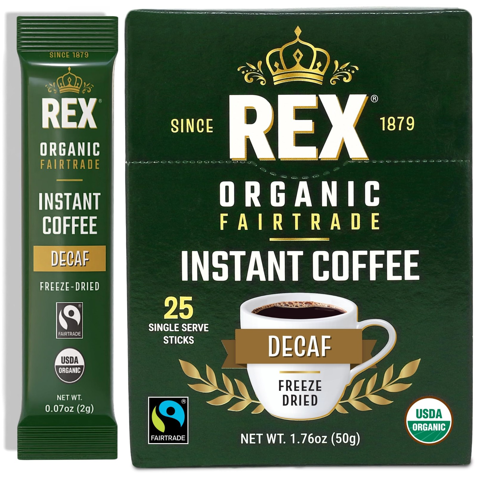 Rex Coffee Organic Fairtrade Decaf Freeze-Dried Instant 25 Count (Pack of 1) gallery