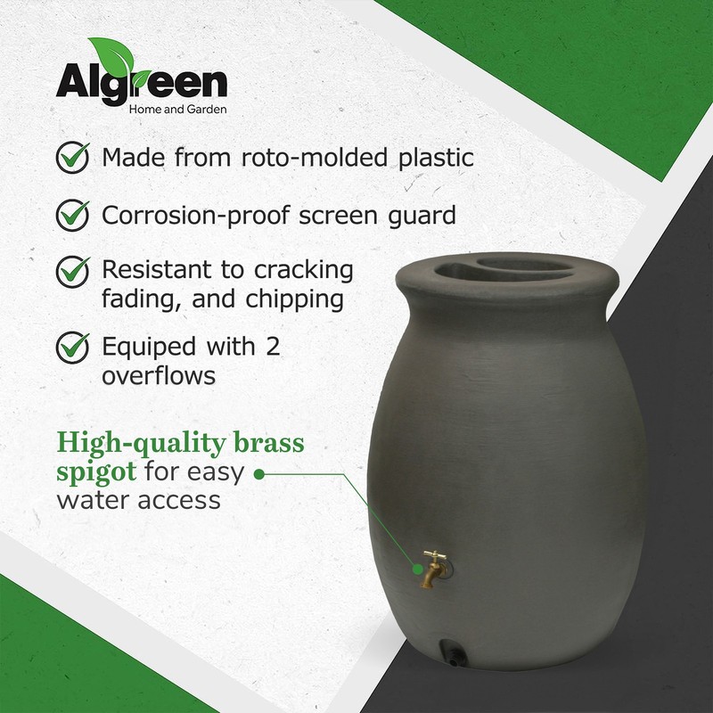 Algreen Castilla 50 Gallon Plastic Rain Water Collection Barrel, Brownstone gallery