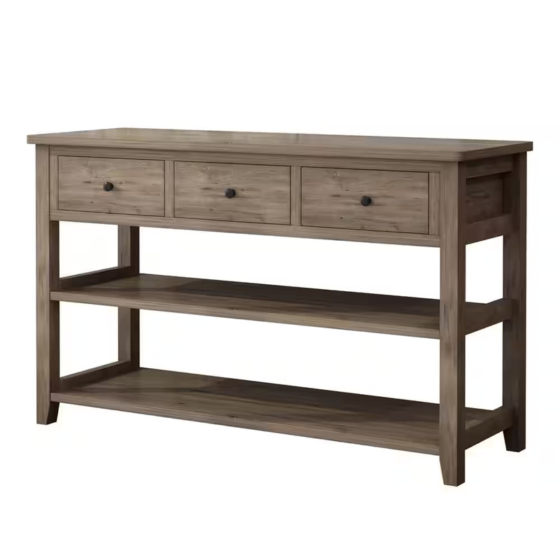 47.25 In. Washed Grey Rectangle MDF Console Table with 3-Drawers and 2-Shelves gallery