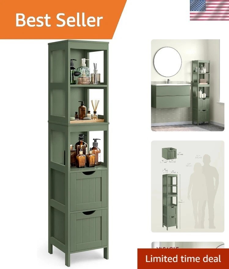 Stylish Bathroom & Living Room Storage Cabinet - 2 Drawers & 5 Shelves, 55.7" gallery