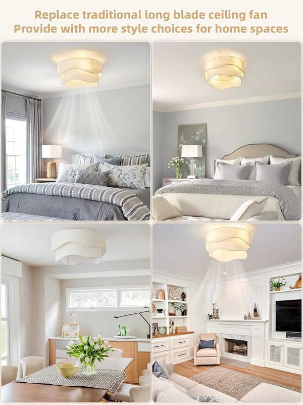 Flush Mount Boho Ceiling Fan 20" with Light and Remote Control – 6-Speed Beige gallery