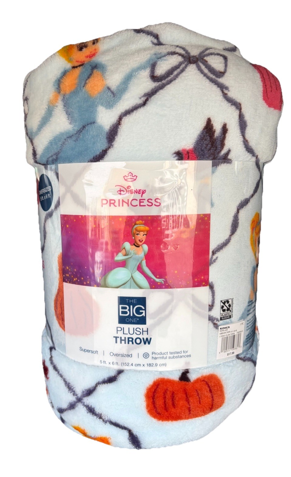 The Big One Disney Princess Cinderella Pumpkin Plush Throw Blanket 5x6 NEW gallery