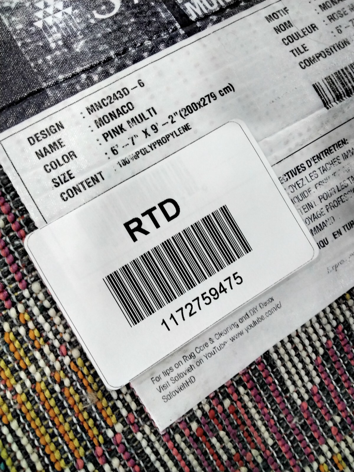 PINK / MULTI 6'-7" X 9'-2" Back Stain Rug, Reduced Price 1172759475 MNC243D-6 gallery