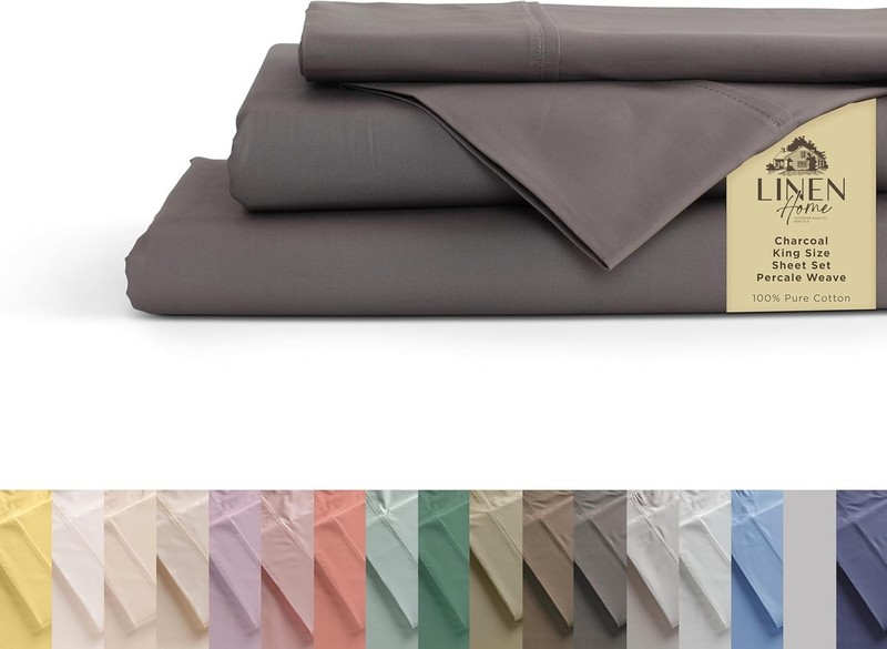 100% Cotton Percale Sheets King Size, Charcoal, Deep Pocket, 4 Pcs, Crisp Cool gallery