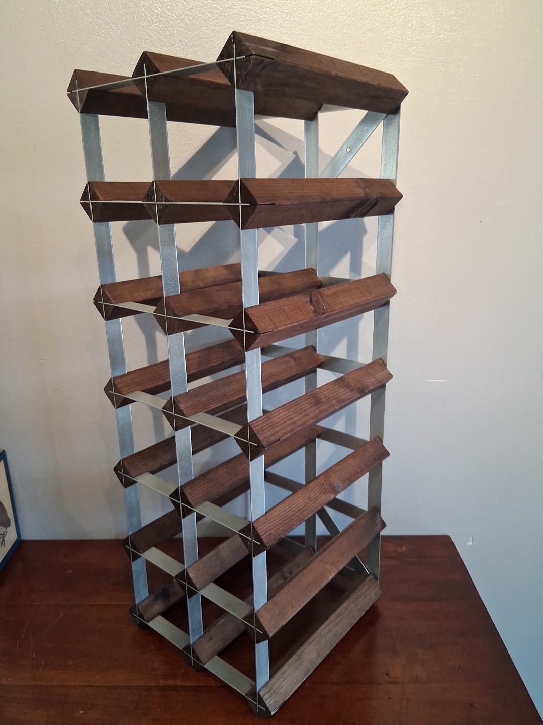 Brown Wine Rack - Solid Pine Wood and Galvanized Steel - 12-Bottle Storage - ... gallery