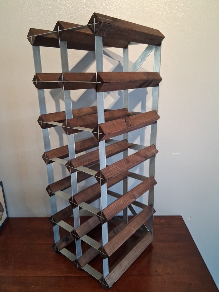 Brown Wine Rack - Solid Pine Wood and Galvanized Steel - 12-Bottle Storage - ...