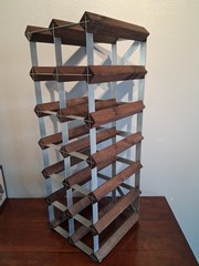 Brown Wine Rack – Solid Pine Wood and Galvanized Steel – 12-Bottle Storage – …