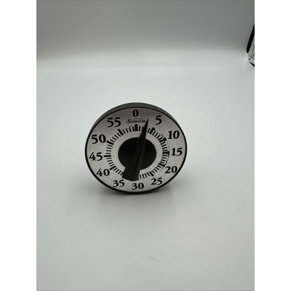 Vintage Sunbeam Mechanical Kitchen Timer 60 Minute Manual Wind Up Silver Black