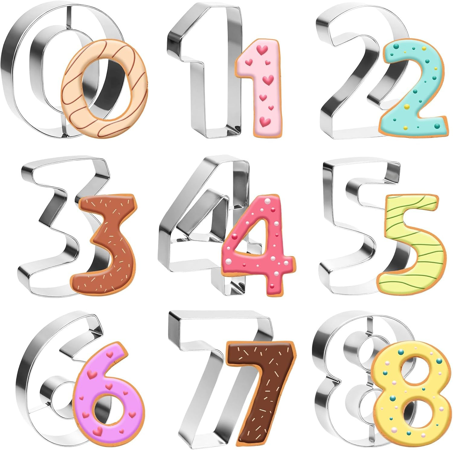 9 PCS Number Cookie Cutters Set, 3 Inches 0-8(6 Reverses to 9) Stainless Steel C gallery