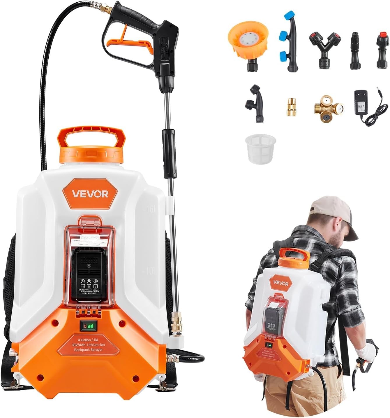 4 Gallon Battery Powered Backpack Sprayer 0-90 PSI 4H Runtime for Yard Lawn gallery