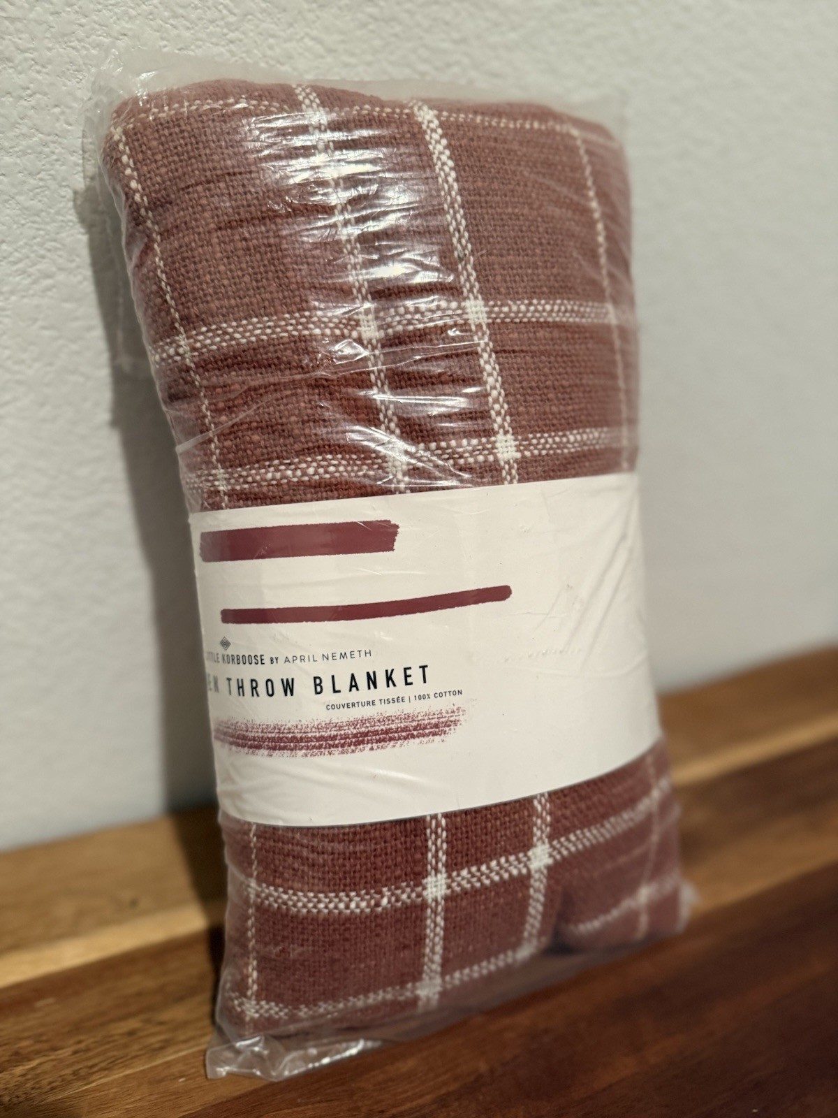 Little Korboose RUST & White Plaid Woven Throw Blanket 100% Cotton 50x60 NEW gallery