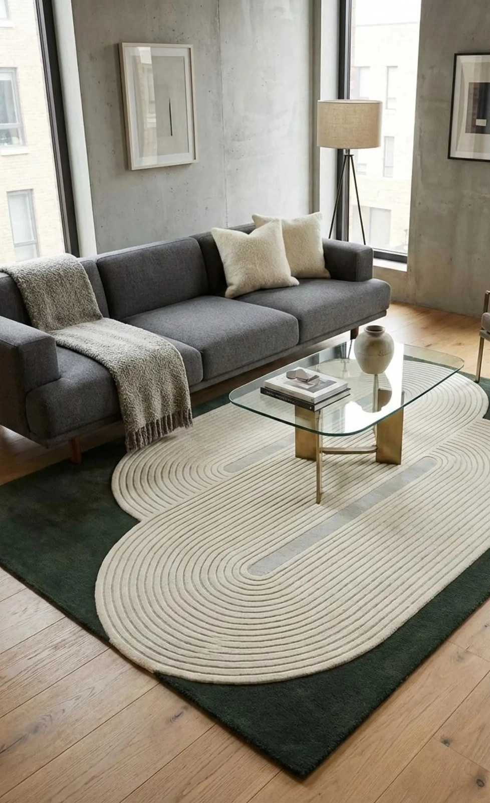 Modern Abstract Oval Area Rug, Green Beige Living Room Carpet, Scandinavian gallery