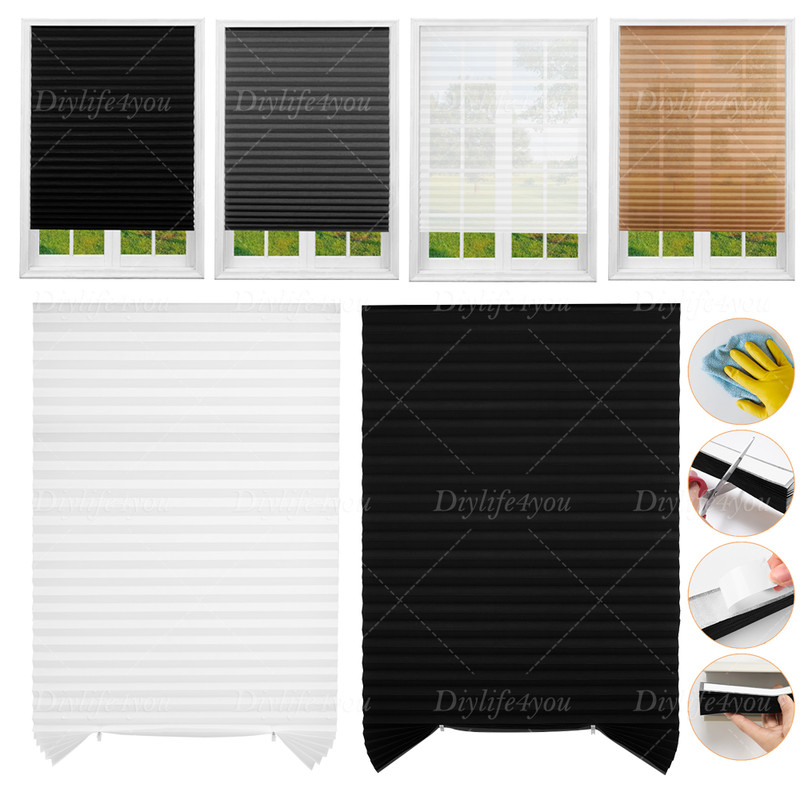 Temporary Window Shades Blinds Cordless Self Adhesive Pleated Paper Blinds Doors gallery