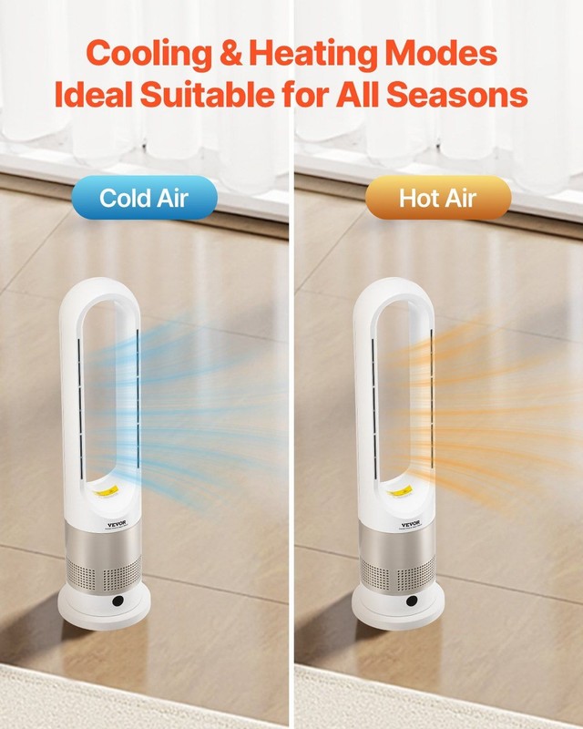Bladeless Tower Fan: 16ft/s Wind, 8-Speed, 80° Oscillation, 9H Timer, Remote gallery