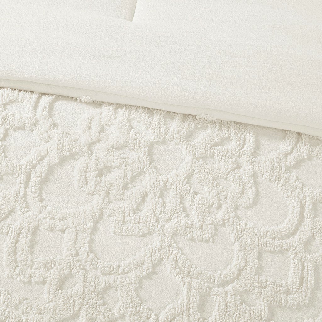 IVORY CHENILLE VINTAGE PLUSH COTTON 3pc COMFORTER SET: Queen, King or Cal King gallery