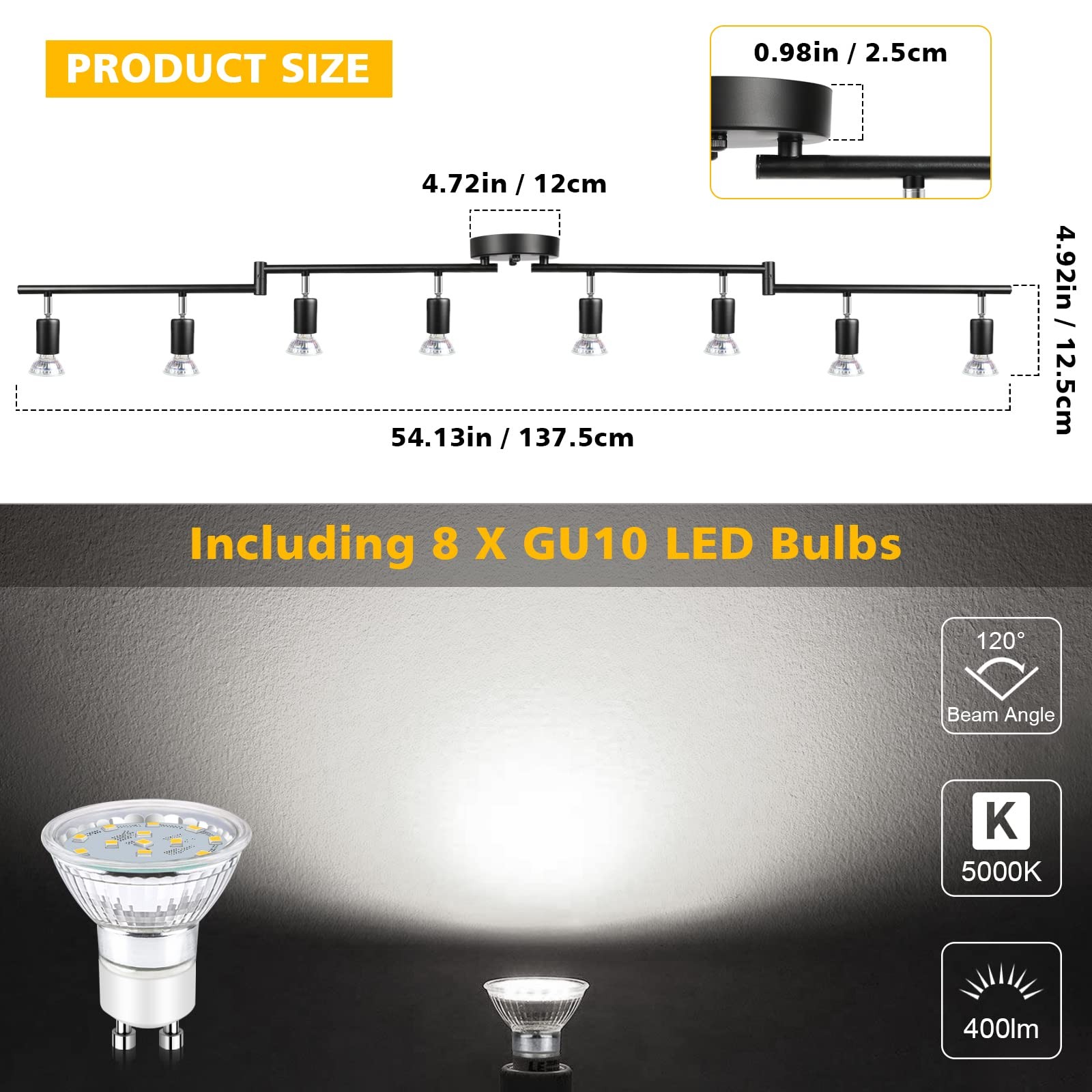 8 Light Track Lighting Kit,Black 8 Way Ceiling Spot Light,GU10 bulb not included gallery