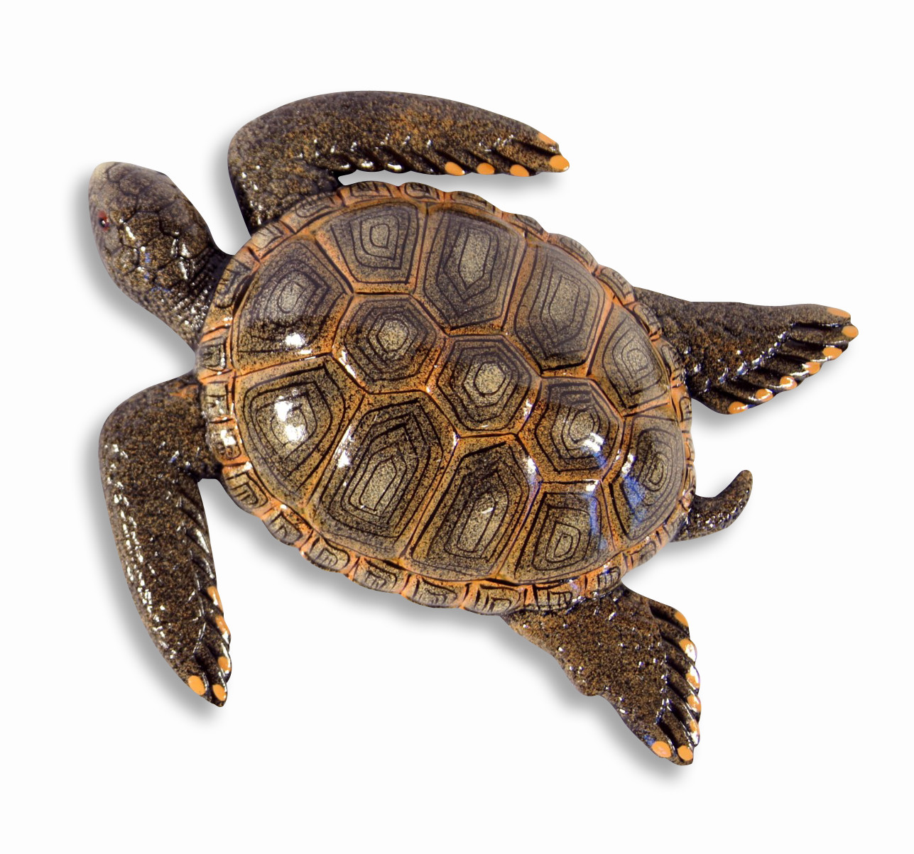 Hand Painted 6" Sea Turtle Wall Mount Decor Sculpture Green Brown (Set Of 2) 17S gallery