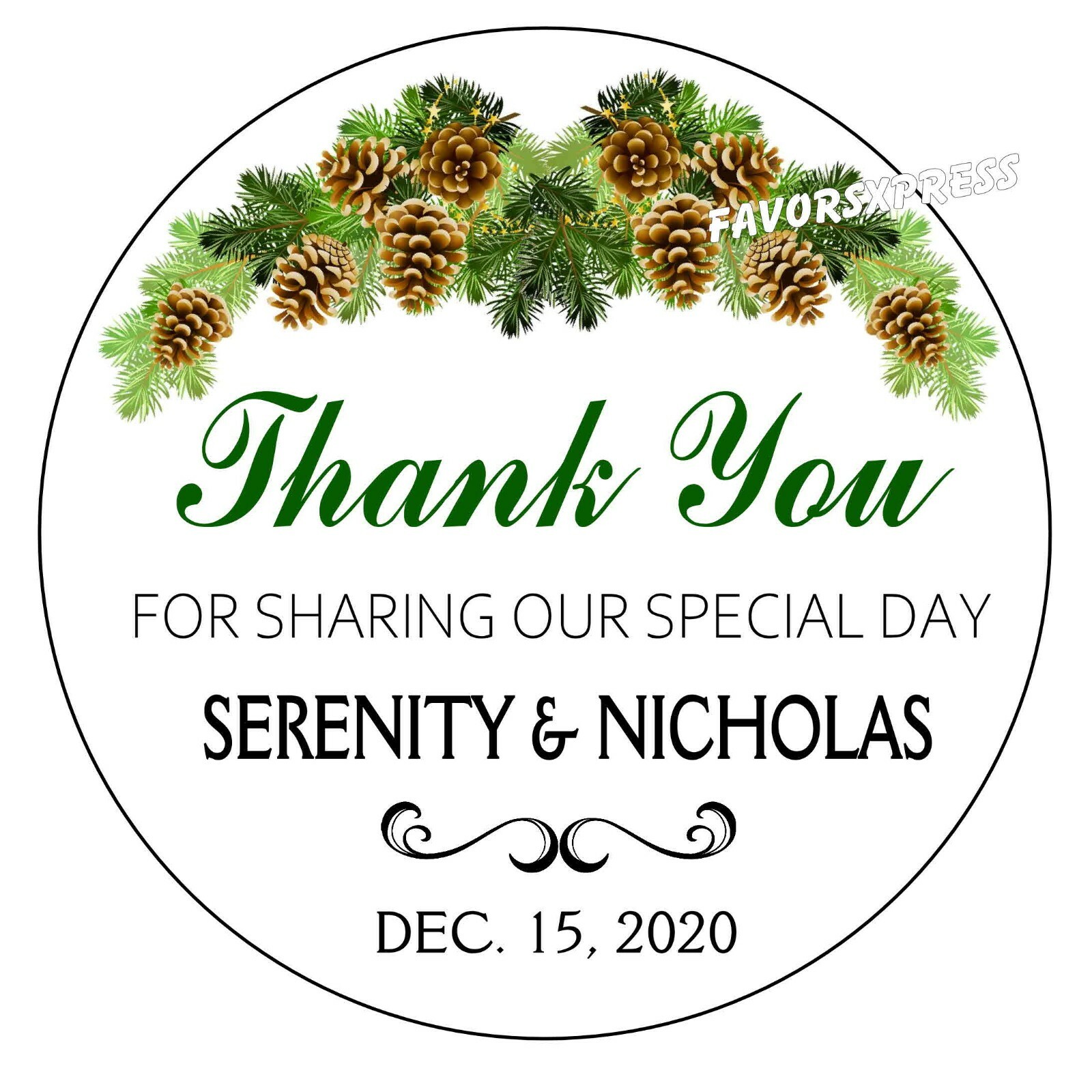 RUSTIC CHRISTMAS PINE CONE WEDDING FAVOR STICKERS THANK YOU LABELS SHOWER gallery