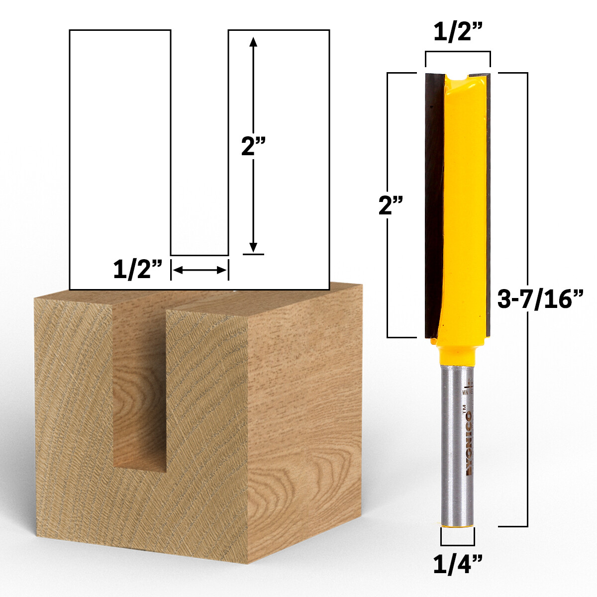 1/2" Diameter X 2" Height Straight Router Bit - 1/4' Shank - Yonico 14043q gallery