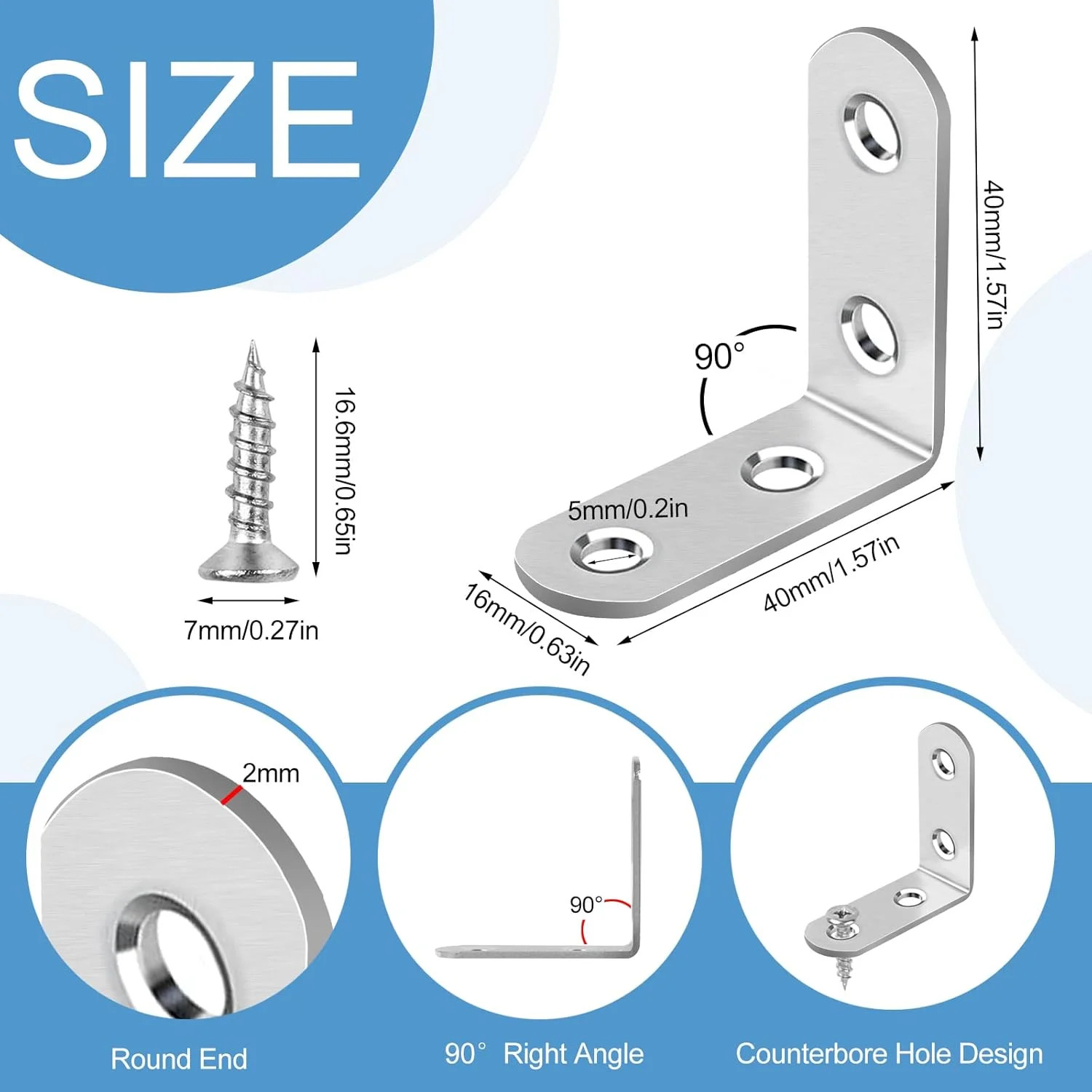 16 Pcs L Bracket Stainless Steel Corner Brace Sets, 90 Degree Right Angle Bracke gallery