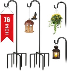 2Pack 76 Inch Adjustable Shepherds Hooks for Outdoor, Heavy Duty Shepherds Ho…