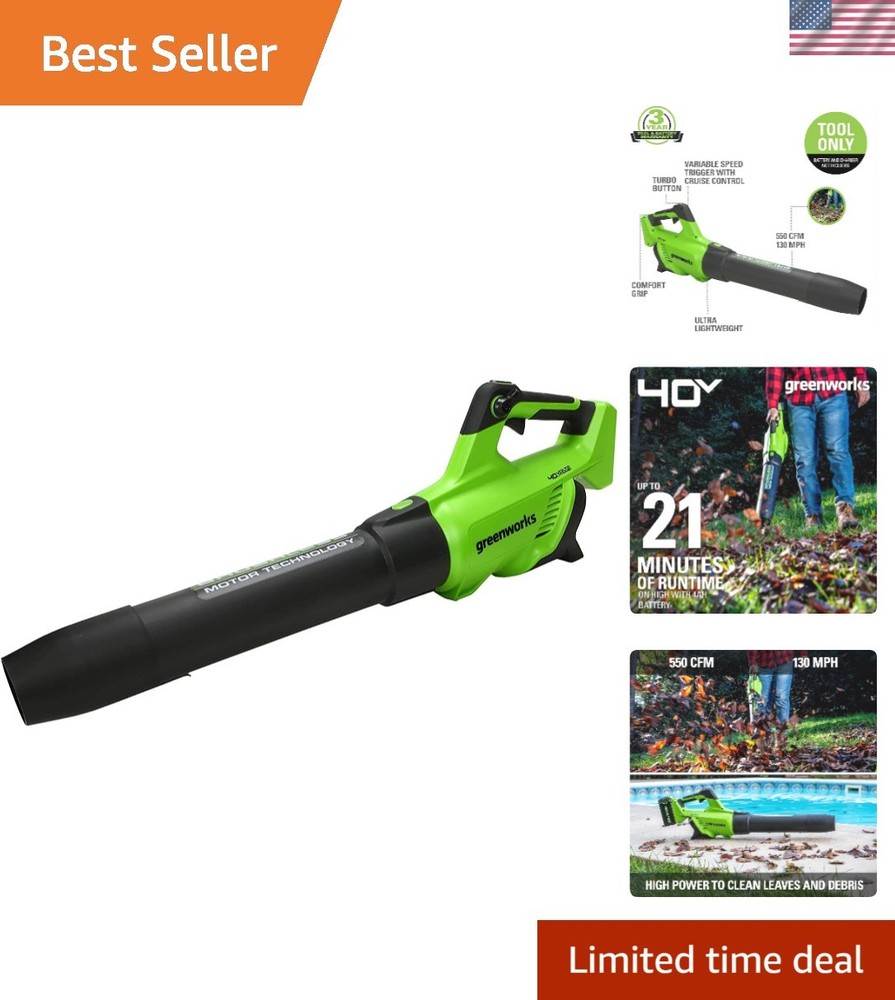 40V Cordless Brushless Leaf Blower, 130 MPH, 550 CFM, Tool Only - Lightweight...