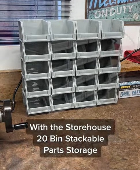 20 Bin Rail Mount Stackable Parts Storage Screws Bolts Nuts Organizer Shop Bins gallery
