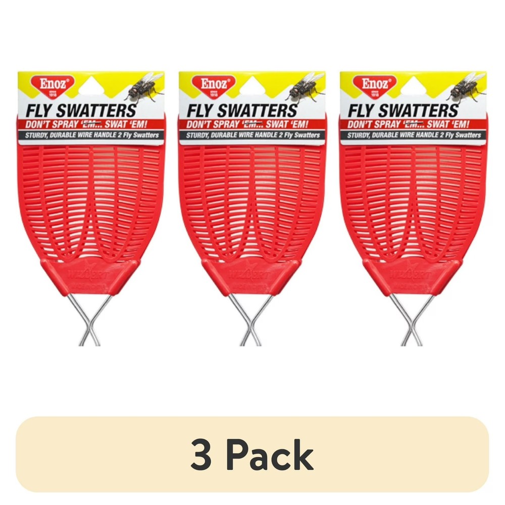 (3 pack) Enoz Fly Swatter, Wire Handled Plastic Fly Swatter, Assorted Colors