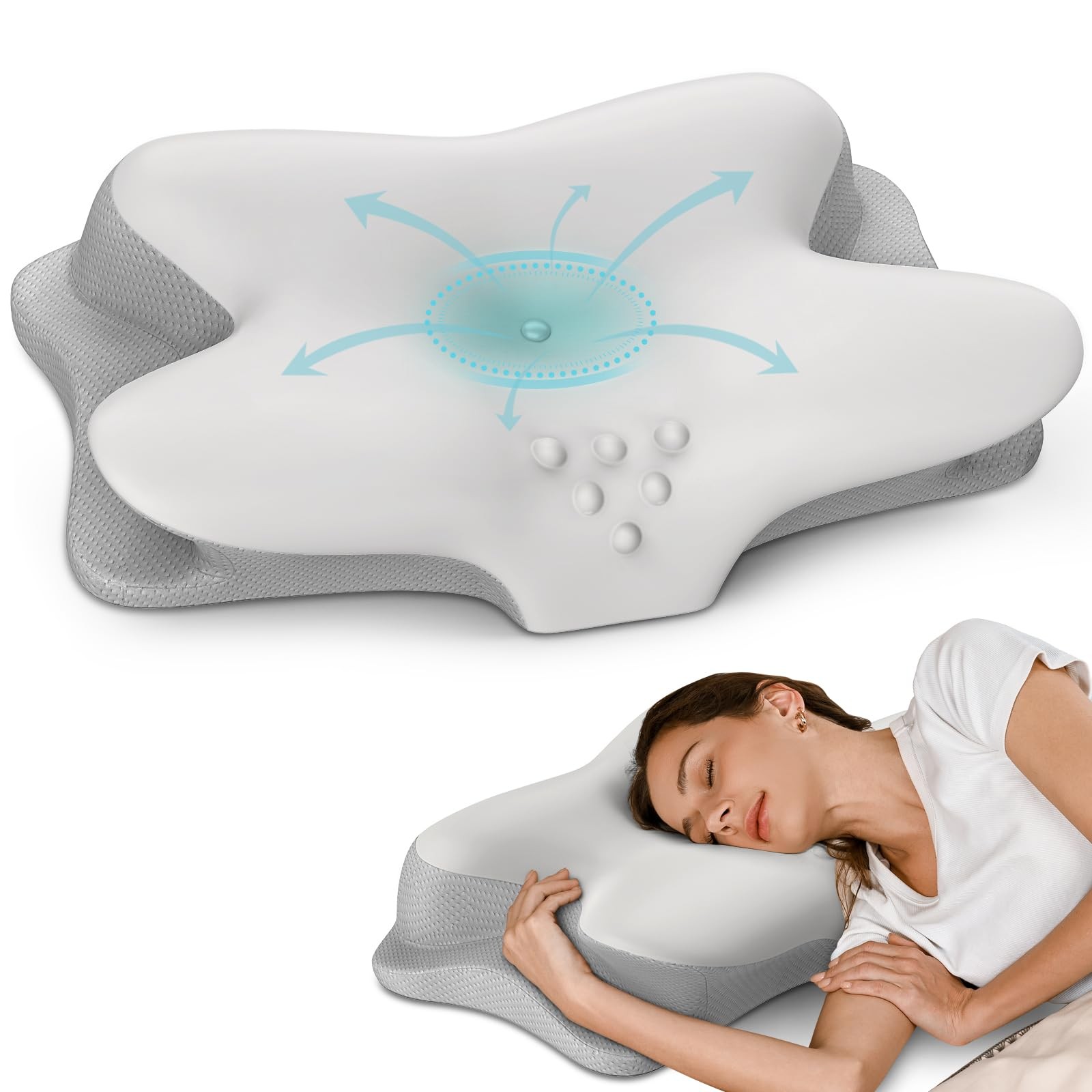 Ergonomic Neck Pillow, Memory Foam Contour, Pain Relief For Sleepers, Grey gallery