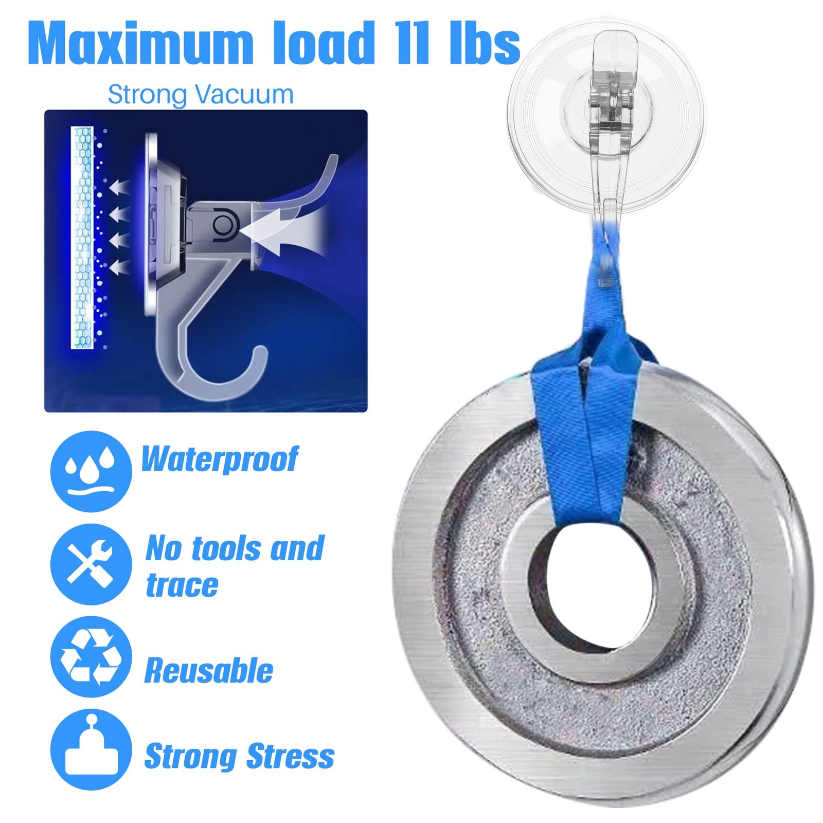 Transparent Heavy Duty Suction Hooks Hold 11 lbs Modern Reusable 5 PCS gallery