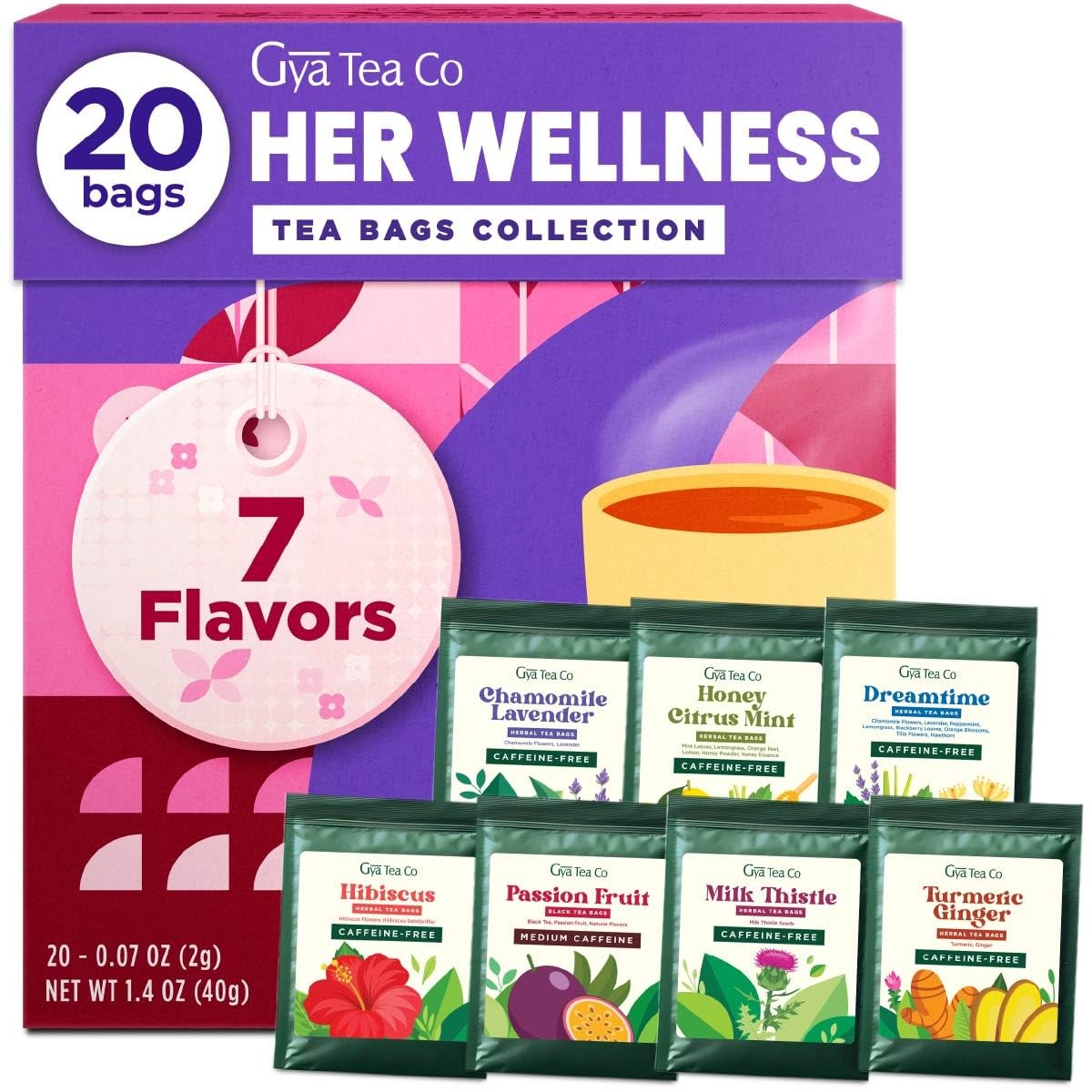 Her Wellness Assorted Tea Bags Variety Pack - 20 Bags 7 Seasonal Flavors - Ca... gallery