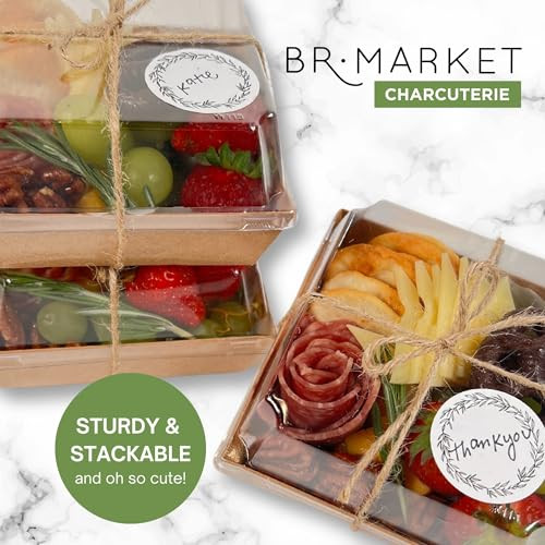 Small Charcuterie Box Set with Clear Lids, Brown, 50 ct, 5 inch x 5 inch gallery