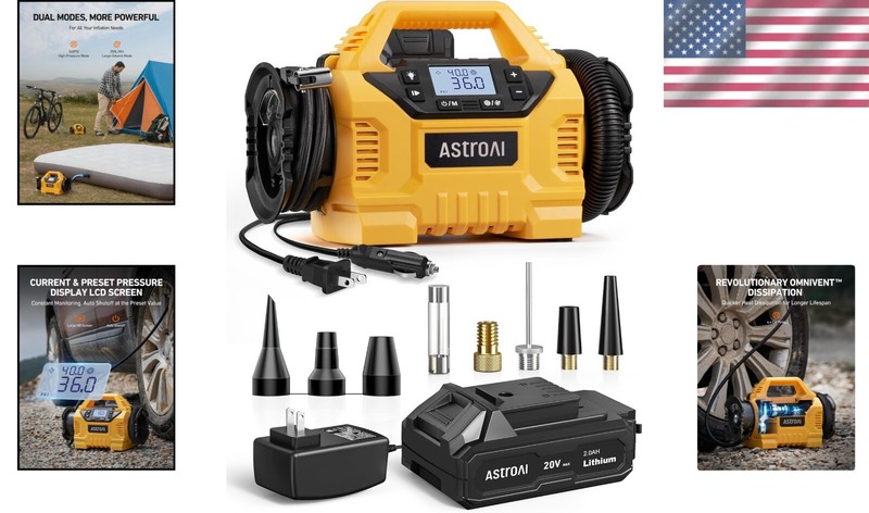 Cordless Tire Inflator Portable Air Compressor 160PSI with HD Screen & 3 Sources gallery