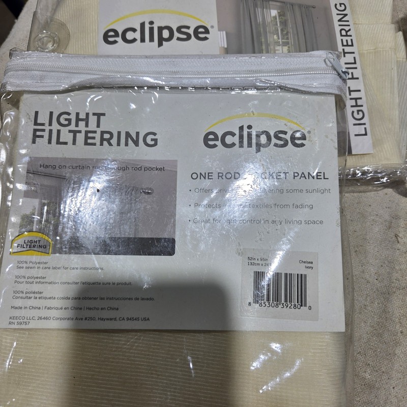 Eclipse Chelsea Light Filtering Rod Pocket Curtain Panel 52 x 95 Ivory Polyester gallery
