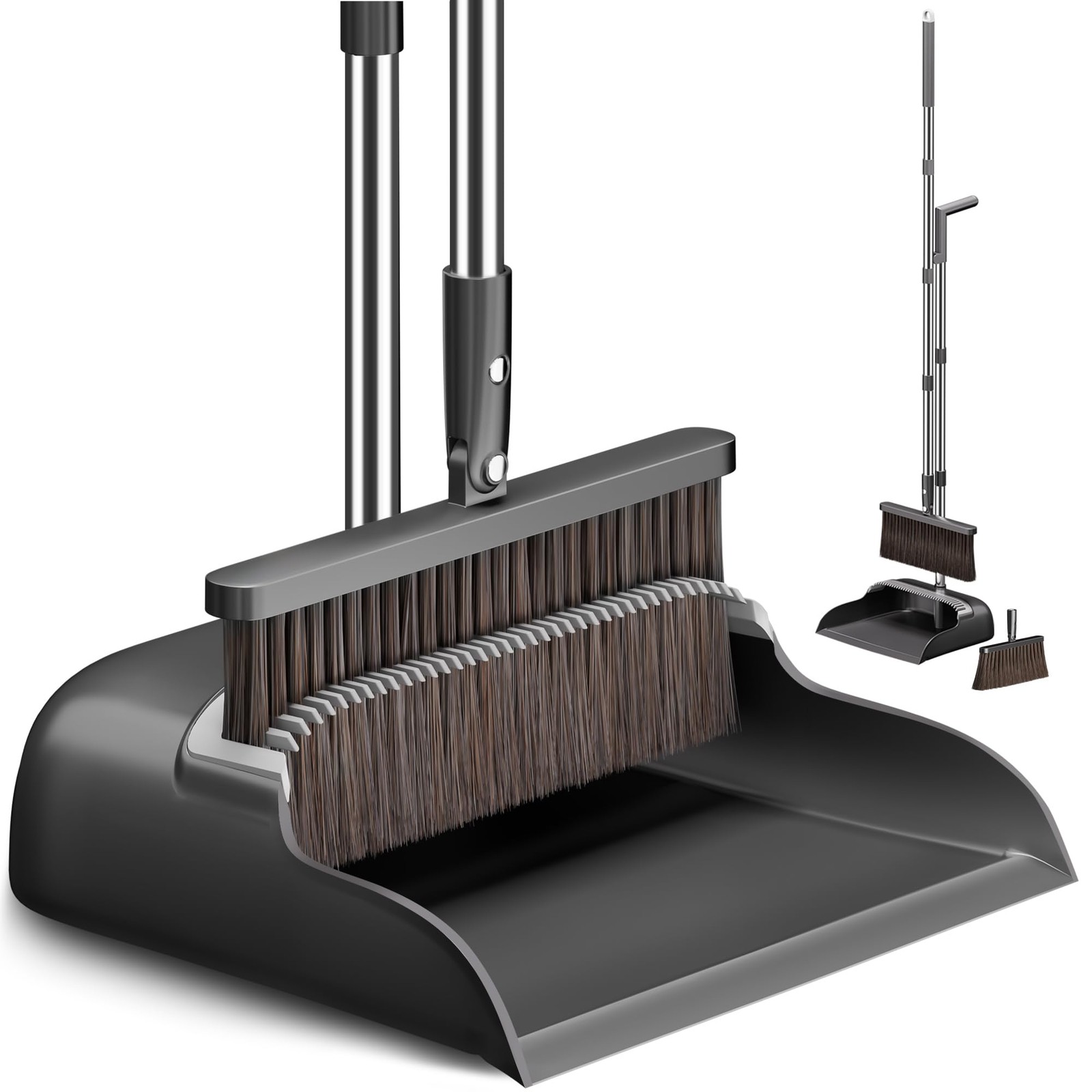 Broom and Dustpan Set, Extra Brush Head & 52" Adjustable Long Handle Standing... gallery