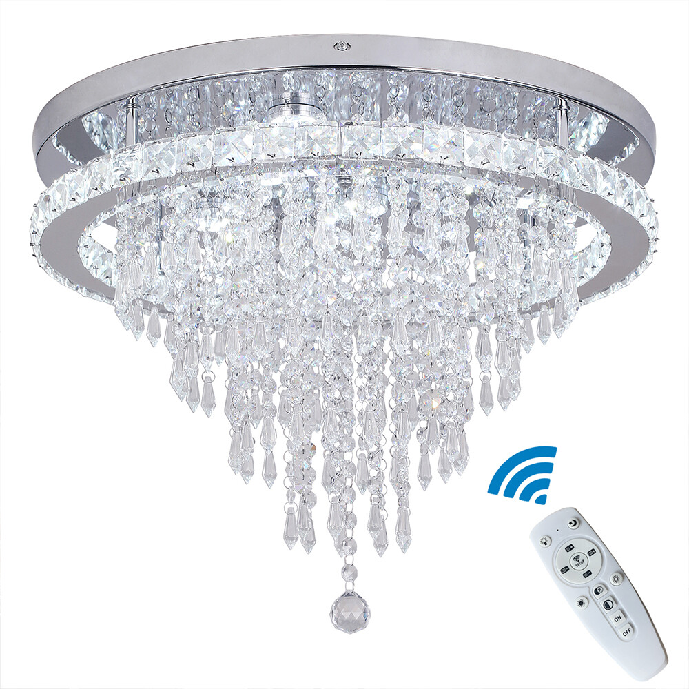Modern LED Ceiling Light Dimmable Crystal Chandelier Bedroom Living Room Remote gallery