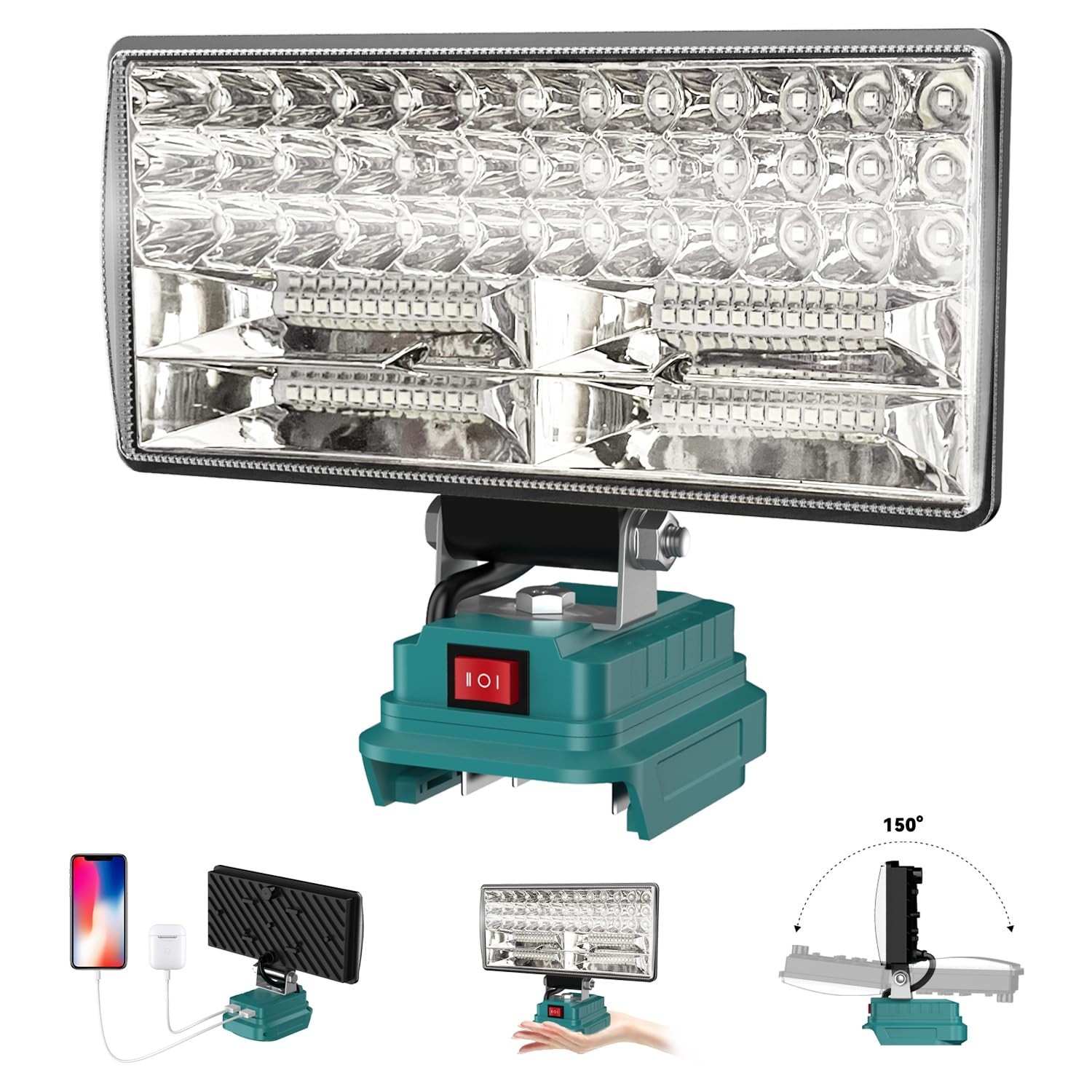 8" Cordless LED Work Light, 90W 5400 Lumens, USB Charging, Adjustable Floodlight gallery
