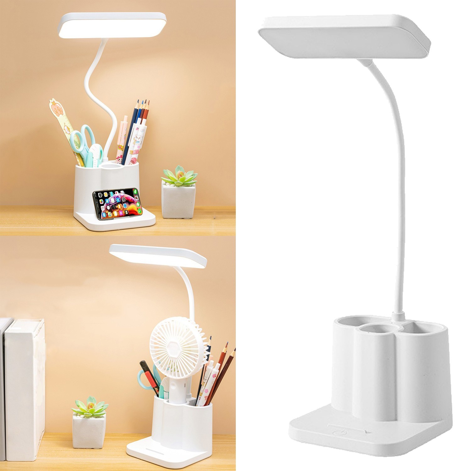 USB Rechargeable LED Desk Lamp Table Light with Pen Holder for Home Office Study gallery