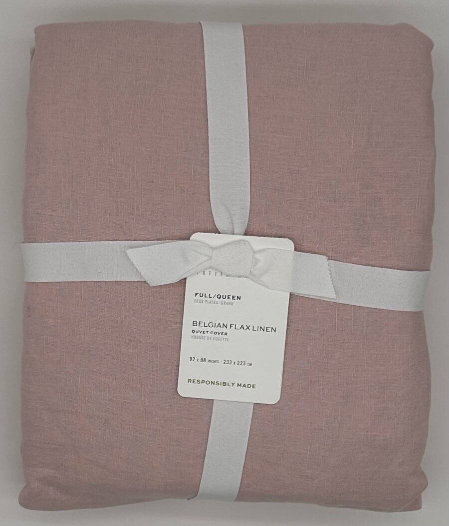 Pottery Barn Belgian Flax Linen FULL / QUEEN Duvet Cover ~ Soft Rose / Pink gallery