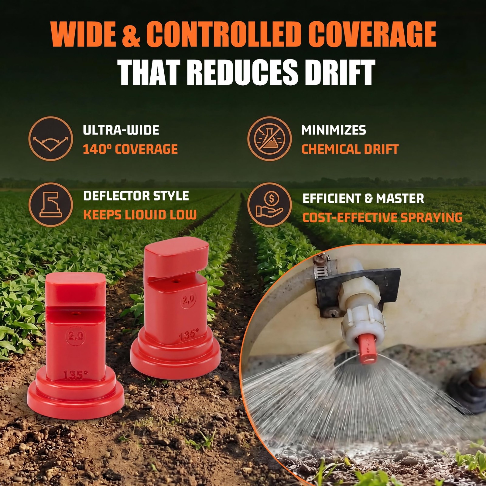 140° Deflector Broadcast Spray Nozzle, Red Boom Sprayer Nozzles with 2.0 Orif... gallery