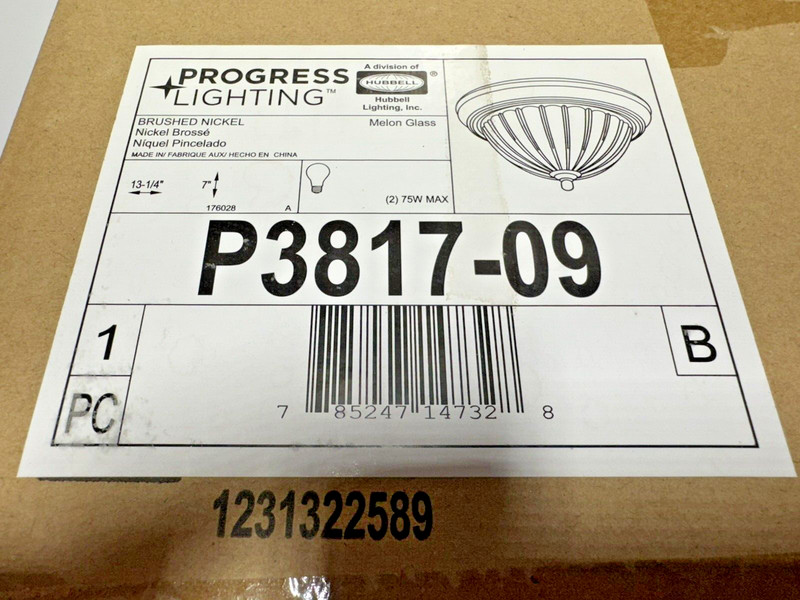Progress lighting 2-Bulb Ceiling Fixture Model 3817-09 Brushed Nickel Finish gallery