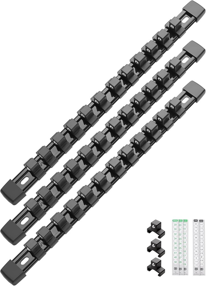 ALOANES 3PC ABS Socket Organizer, Socket Rails Fit 1/2 Inch Drive, Heavy Duty So
