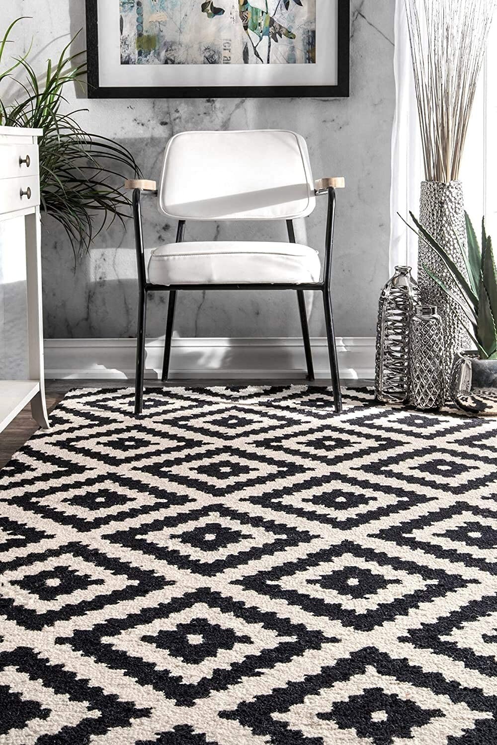 Black/White Hand Tufted Loop Carpets Geomatric Design Living Room Sofa Hall 6x9 gallery