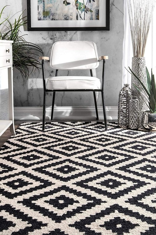 Black/White Hand Tufted Loop Carpets Geomatric Design Living Room Sofa Hall 2x3 gallery