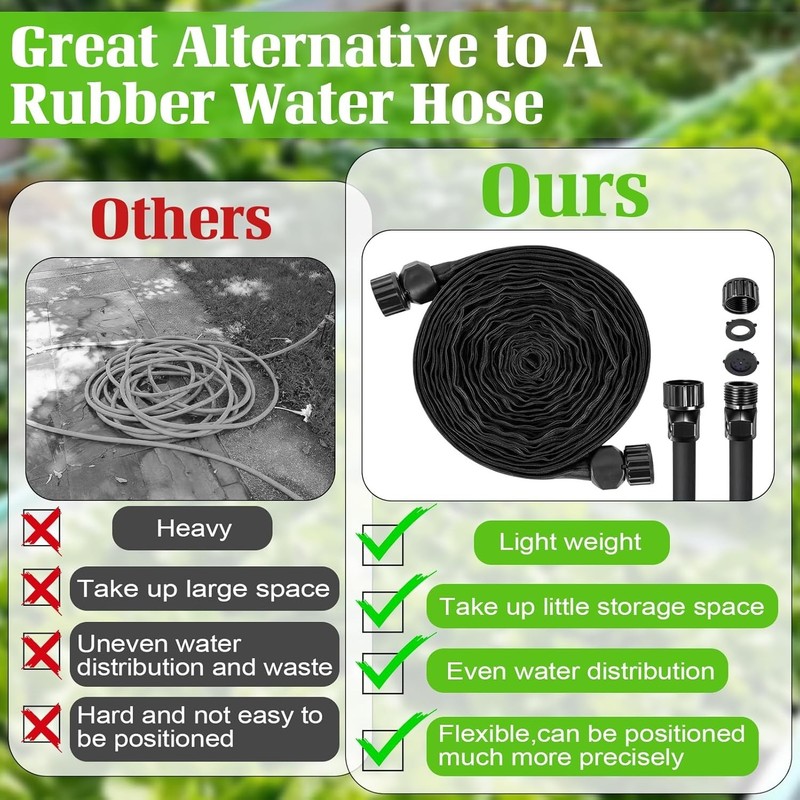 30FT Flat Soaker Hose,Lightweight and Soft Drip Irrigation Garden Hose Saves 80% gallery