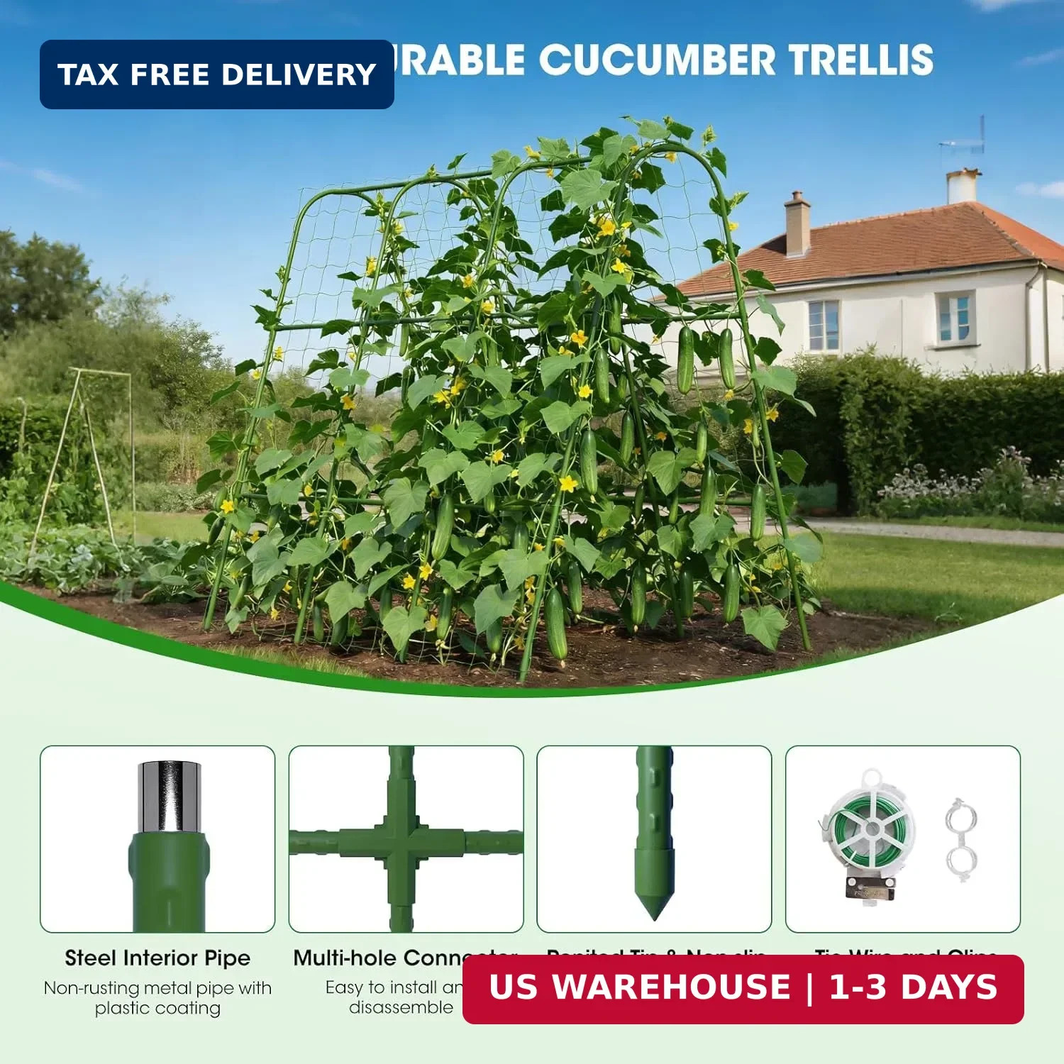 Cucumber Trellis for Raised Bed, U-Shape Metal Garden Trellis for Climbing Plant gallery